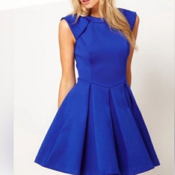TED BAKER KIPP NEOPRENE ROYAL BLUE SKATER DRESS SIZE 2 - Picture 5 of 16